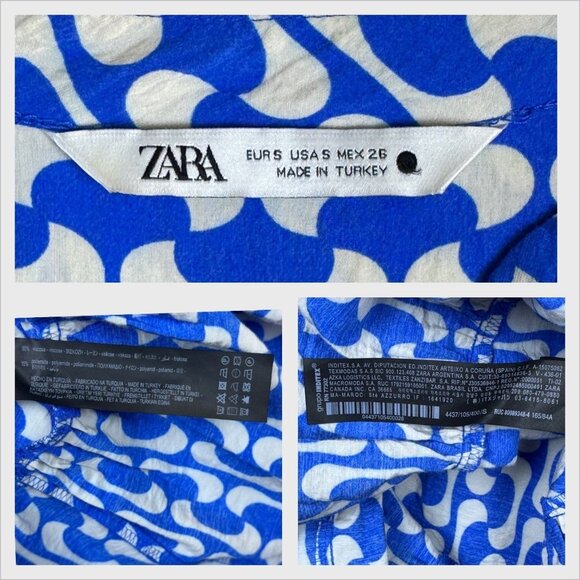 Zara Womens Blue White Flowy Dress With Belt Long Sleeves Ruffle Hem Size S - Picture 10 of 13